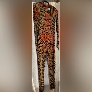 L Chic Black Red and Tan Jumpsuit with Elegant Design Colorful Casual Party